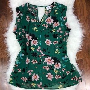 CAbi Green Floral Sleeveless Shadow Blouse Size M